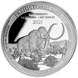 Życie Prehistoryczne - Prechistoric Life WOOLY MAMMUT 1oz srebra Kongo 2021