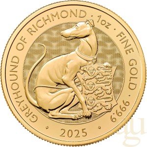 Bestie Tudorów- The Royal Tudor Beasts - Greyhound of Richmond 2025 moneta 1 uncja złota