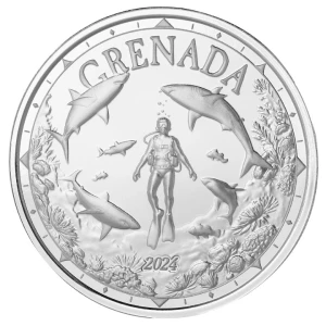 EC8 Grenada Shark Diver moneta 1oz srebra pr. 999 