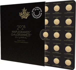 Maplegram. złota moneta Kanadyjski Liść Klonu  25x1g złota (15D)
