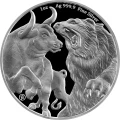 Moneta bulionowa Bull & Bear 1 oz srebra 2022 – awers z wizerunkiem i nominałem 5 Dollars Tokelau