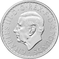 Awers monety Britannia 1 oz – portret królowej Elżbiety II / króla Karola III