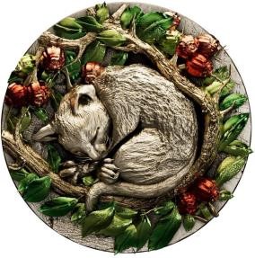 Civet Coffee Cameroon moneta kolorowa 2 oz srebra 2025 platerowana złotem