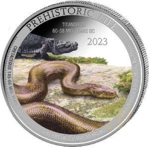 Prehistoric Life - Titanboa 2023 moneta 1 uncja srebra kolorowana