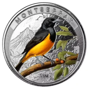 EC8 Mmontserrat Oriole Bird - Kacyk Ochrowy  - moneta 1 uncja srebra 2023 kolorowana