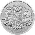 Moneta The Royal Arms 2023 srebro 1 uncja Ag 999, awers z portretem krolowej i nominałem 2 GBP