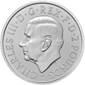 Moneta The Royal Arms 2023 srebro 1 uncja Ag 999, awers z portretem krolowej i nominałem 2 GBP