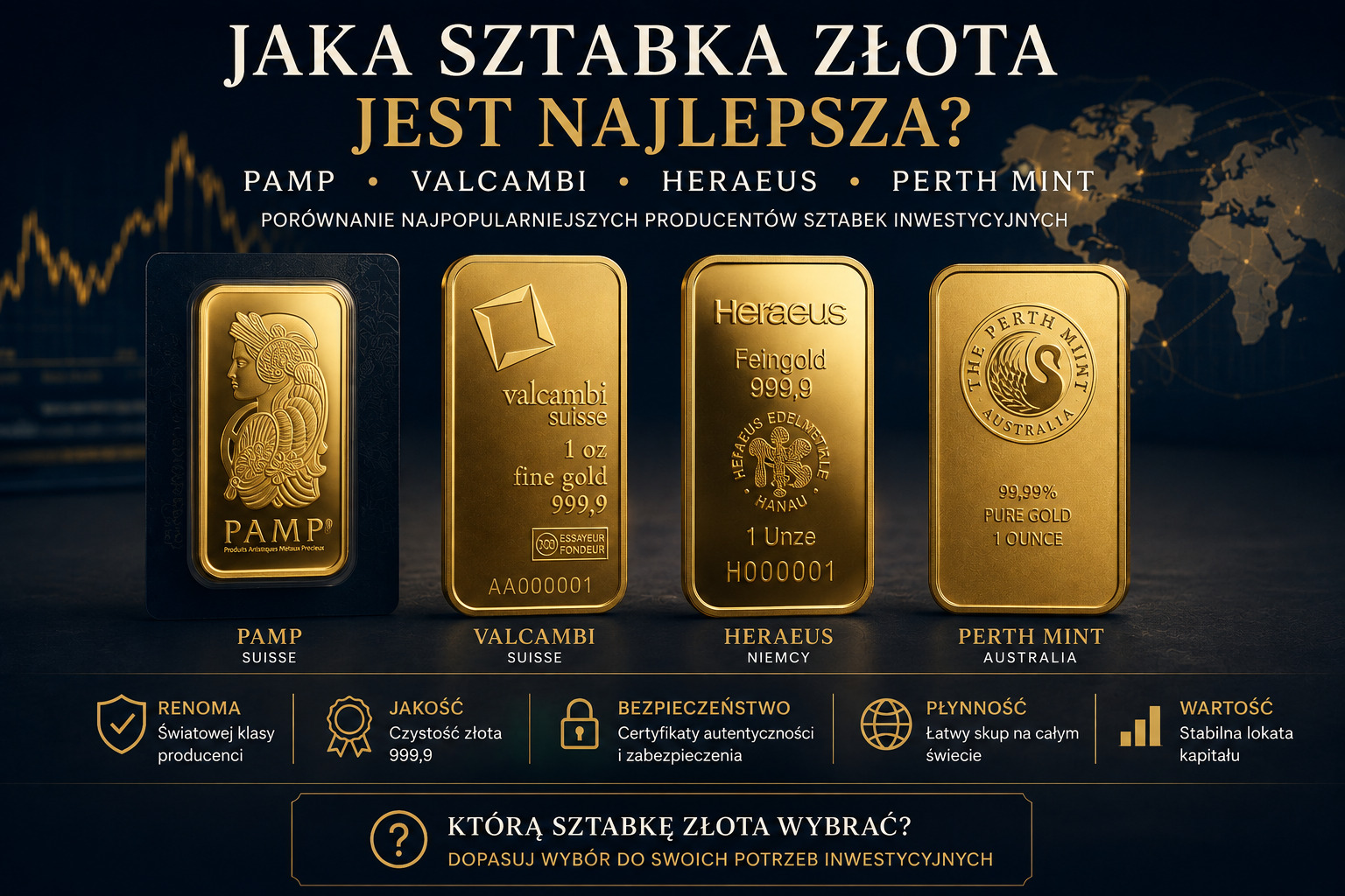 Jaka sztabka złota jest najlepsza? PAMP, Valcambi, Heraeus czy Perth Mint