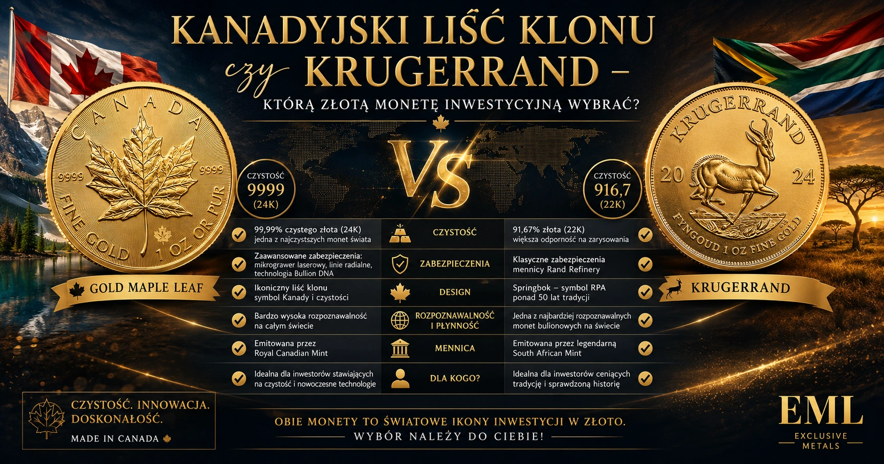 Kanadyjski Liść Klonu czy Krugerrand – którą złotą monetę inwestycyjną wybrać?