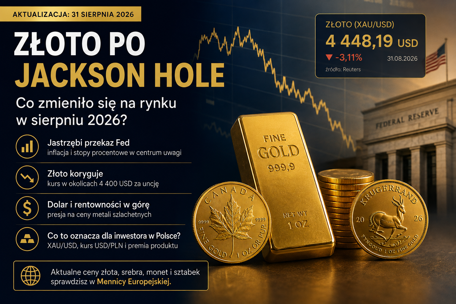 Złoto po Jackson Hole – co zmieniło się na rynku w sierpniu 2026?
